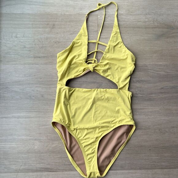 Unbranded Other - Yellow One Piece Swimsuit Cutout Strappy Back High Leg Size Medium